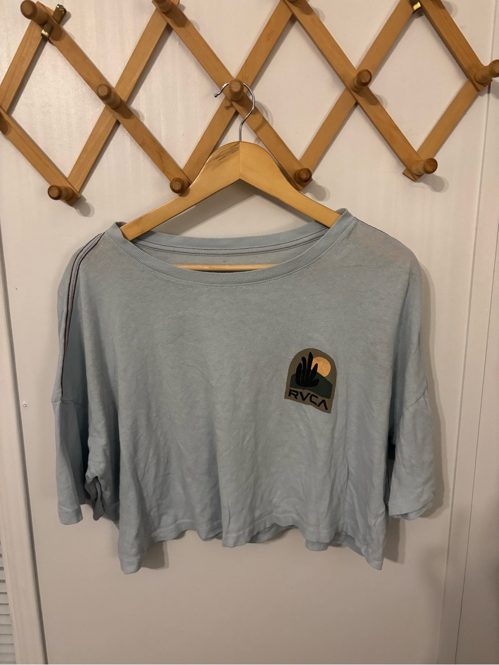 RVCA Light Blue Cropped Graphic Tee with Desert Logo